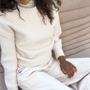 Kate Young x Splendid 100% Cashmere Sweater Cream white gray L large crew